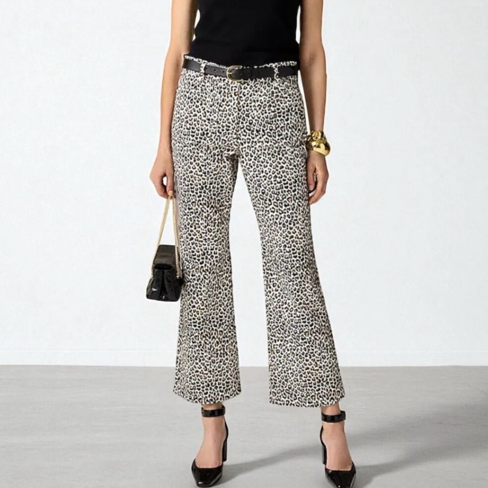J. Crew Leopard Crop Kick Out Cotton Brown Tan Sailor style Jean Pant 29P